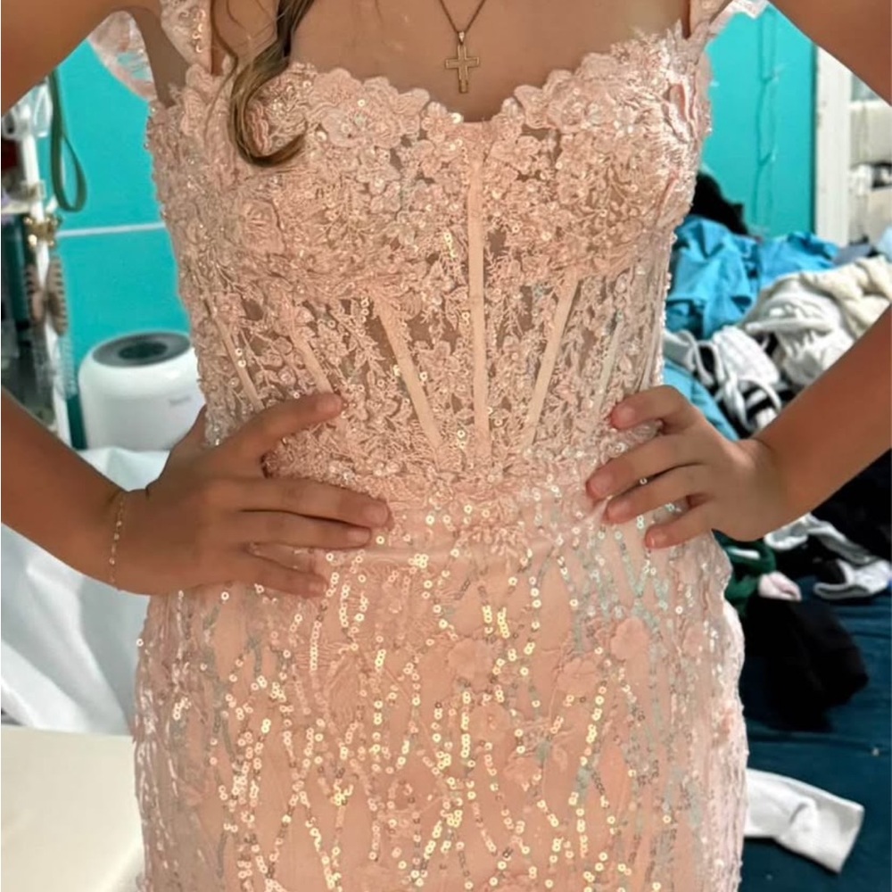 Sherri Hill Blush Lace Prom Dress